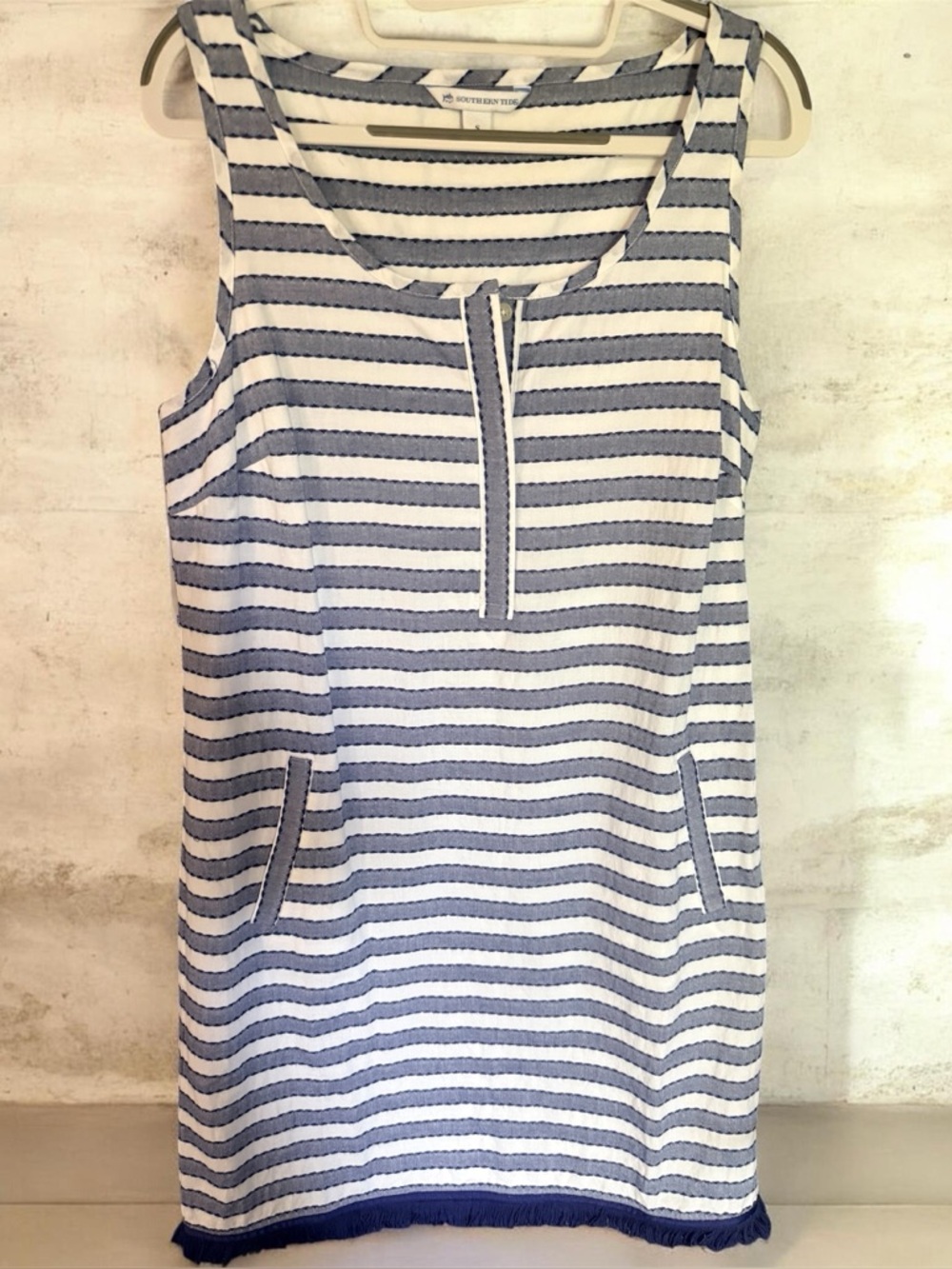 Southern Tide Blue & White Striped Sleeveless Dress Sz. S NWOT 100% cotton